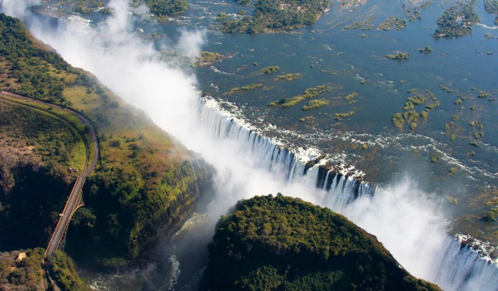 Victoria Falls as viewed from above (accessible helicopter ride)